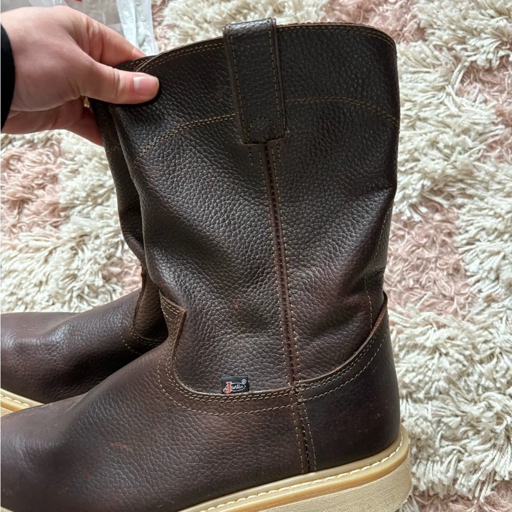 Justin Men’s Dark Brown Leather Work Boots
